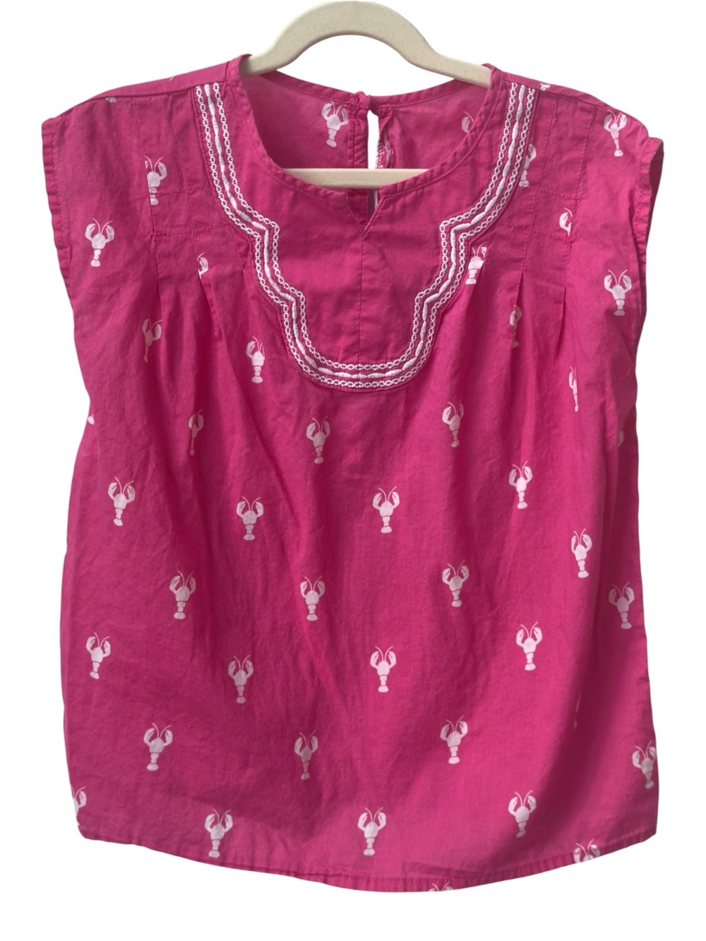 Gymboree Girls Pink Lobster Print Keyhole Back Lightweight Cotton Top. 7.